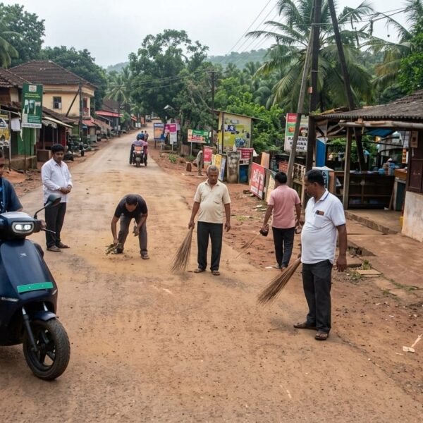 चौके बाजारपेठेत सांडलेल्या वाळूमुळे दुचाकींचे अपघात
