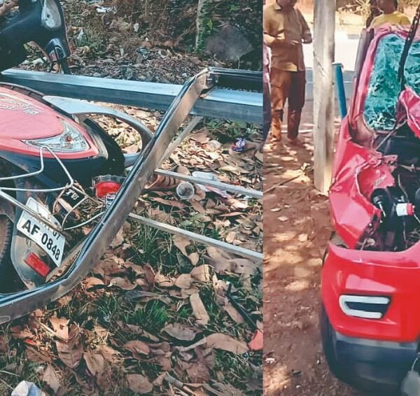 बांदा येथे भरधाव कारची दुचाकीला जोरदार धडक