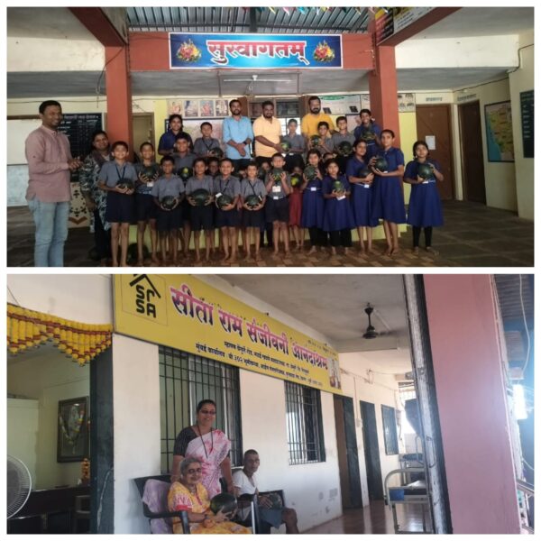 सीताराम संजीवनी आश्रम व कोचरा शाळेतील विद्यार्थ्यांना कलिंगड वाटप