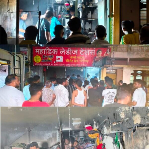कणकवली बाजारपेठेतील लेडीज टेलर दुकान आगीच्या भक्ष्यस्थानी