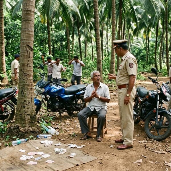 माणगाव कट्ट्यात माडाच्या बागेत जुगारावर पोलिसांचा छापा