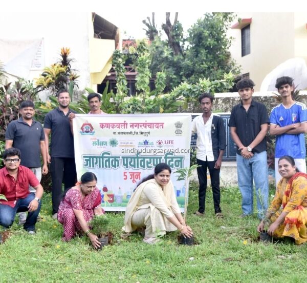 जागतिक पर्यावरण दिनानिमित्त कणकवली शाळा क्रमांक 3 येथे वृक्षारोपण