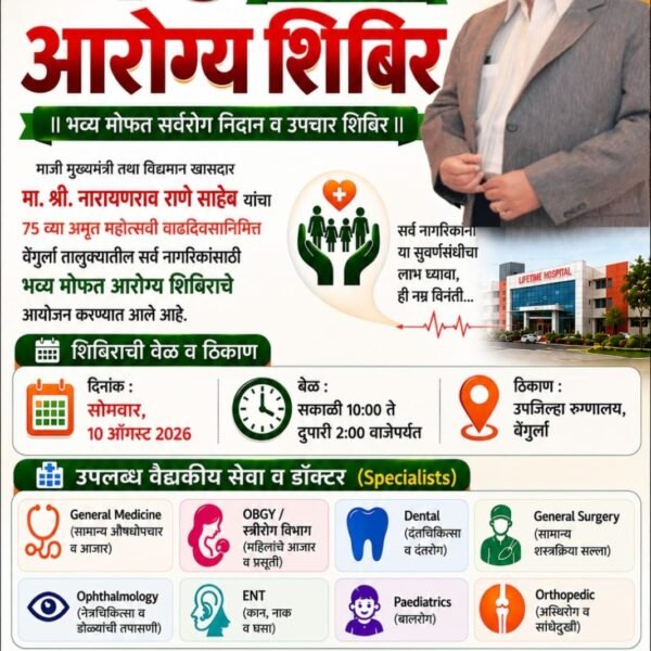 सिंधुदुर्ग जिल्ह्यात आरोग्य सेवा अधिक भक्कम करण्यासाठी खासदार नारायणराव राणे यांचा पुढाकार